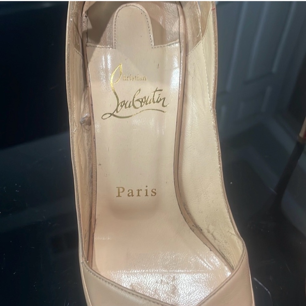 Christian Louboutin Beige Peep-Toe Leather Pumps - Picture 2 of 6
